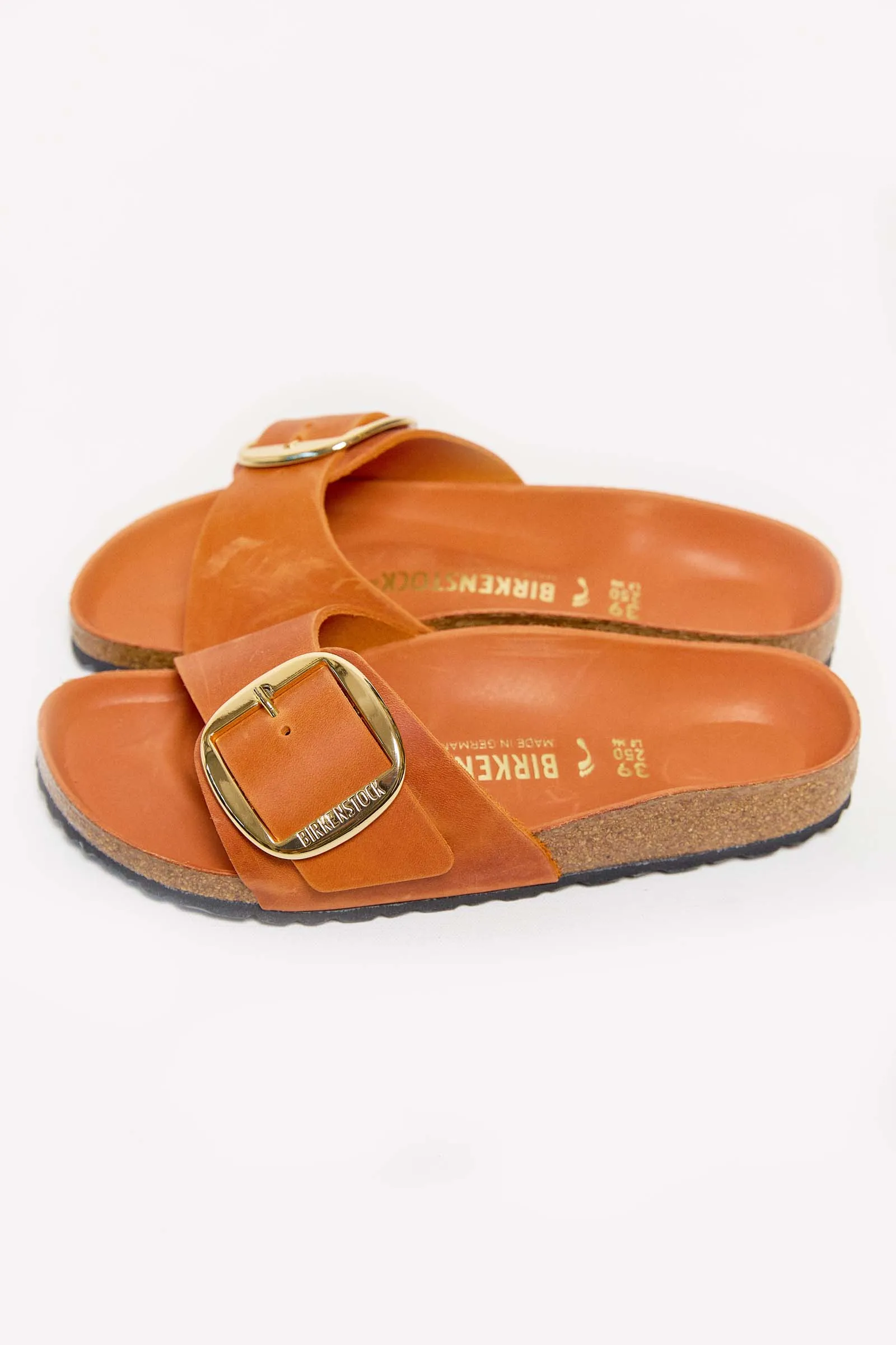 birkenstock madrid big buckle burnt orange oiled leather narrow