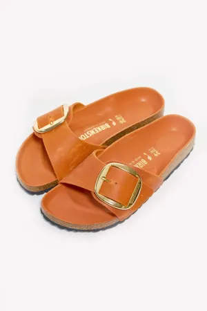 birkenstock madrid big buckle burnt orange oiled leather narrow