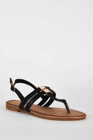 Black T Bar Glitter Sole Sandal