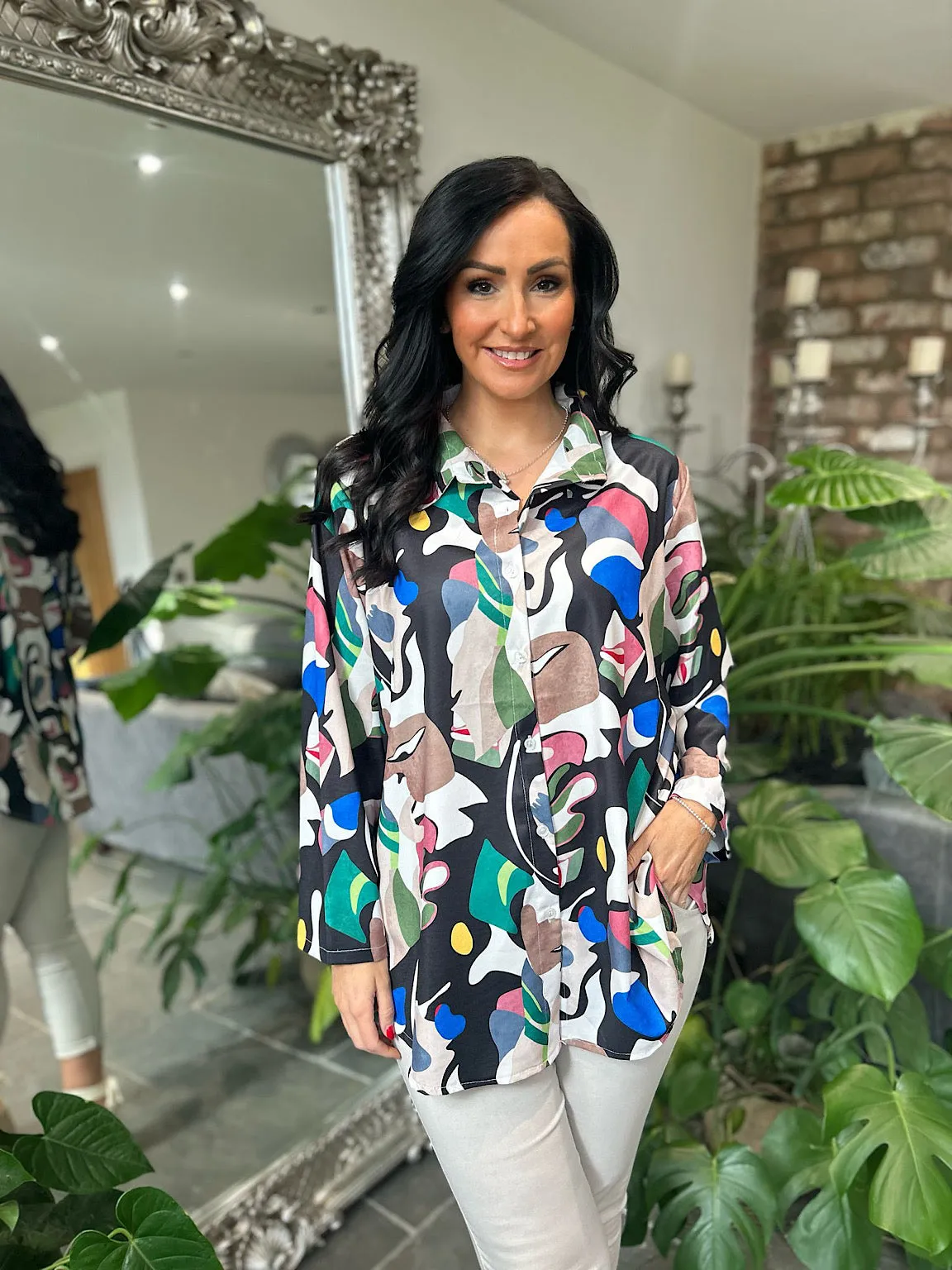 Black Vibrant Abstract Pattern Blouse Libby