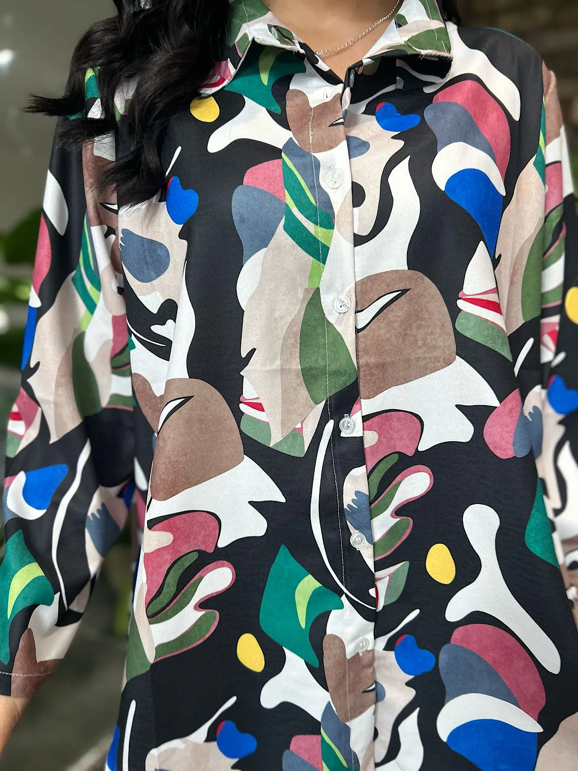 Black Vibrant Abstract Pattern Blouse Libby