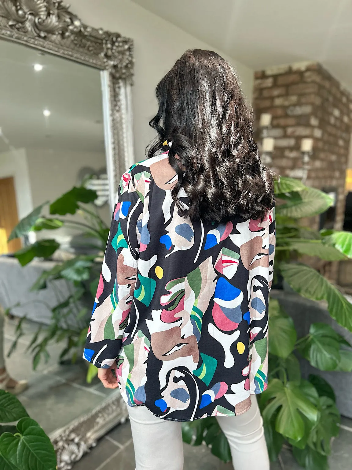 Black Vibrant Abstract Pattern Blouse Libby