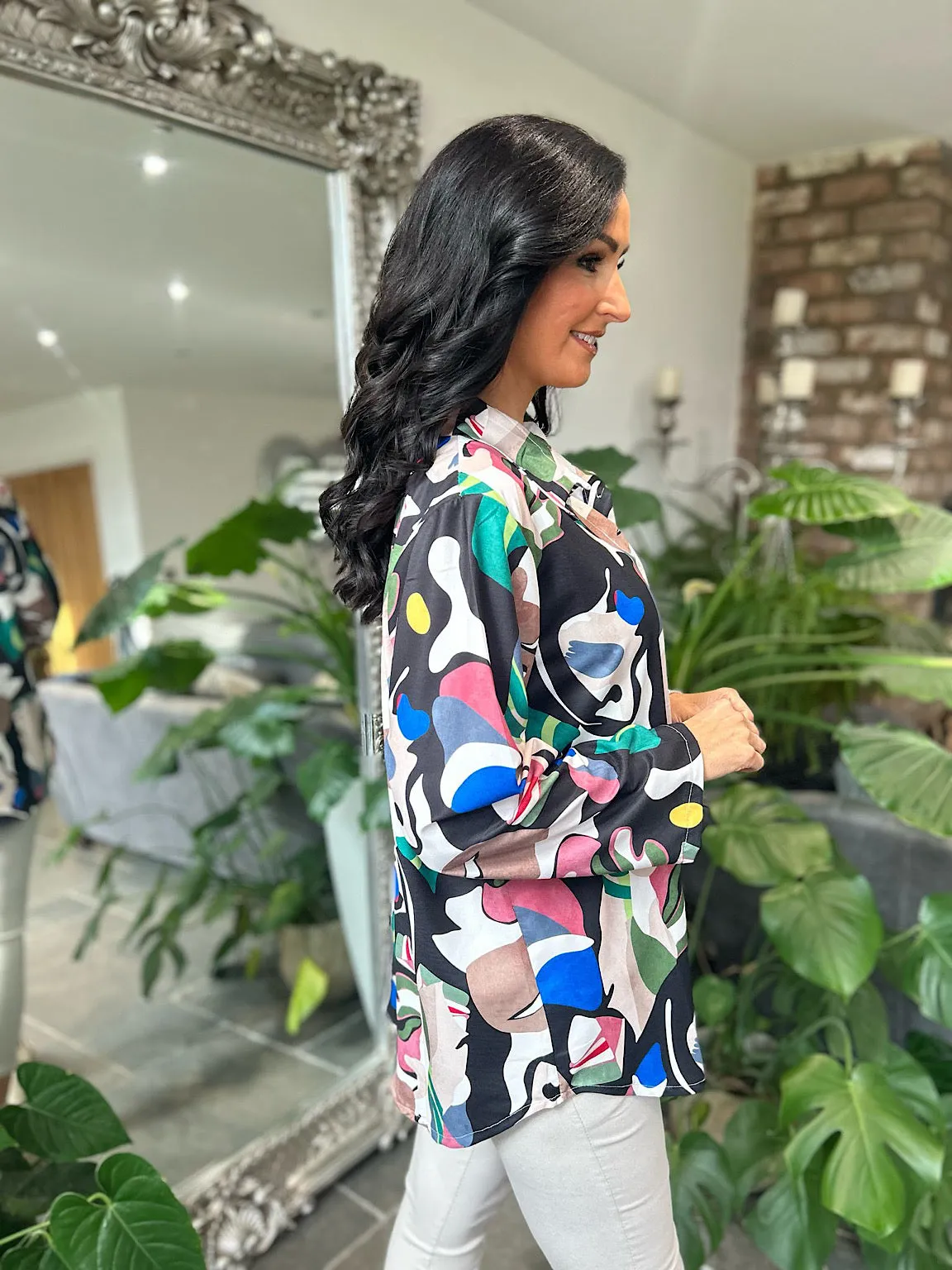 Black Vibrant Abstract Pattern Blouse Libby
