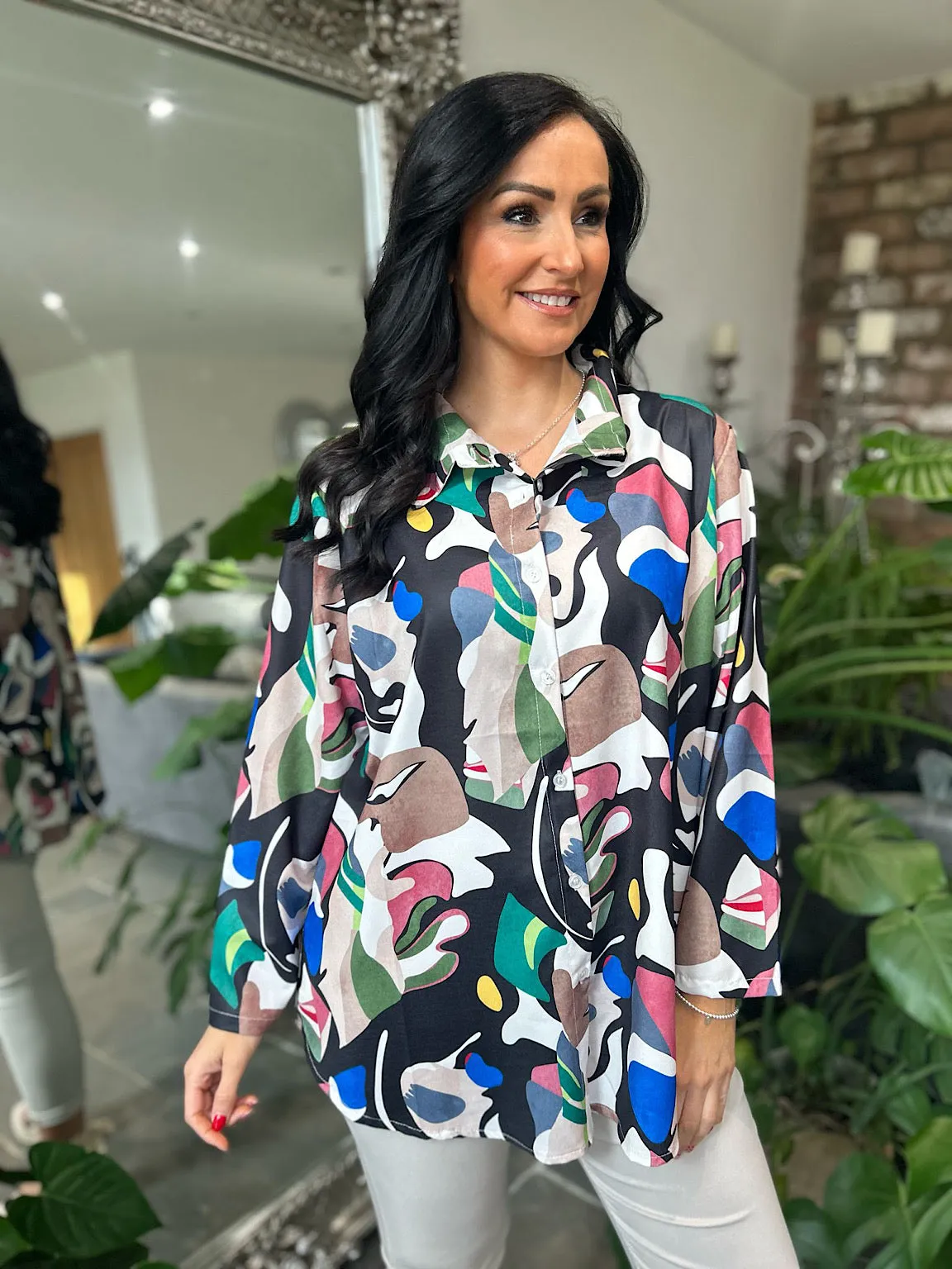 Black Vibrant Abstract Pattern Blouse Libby