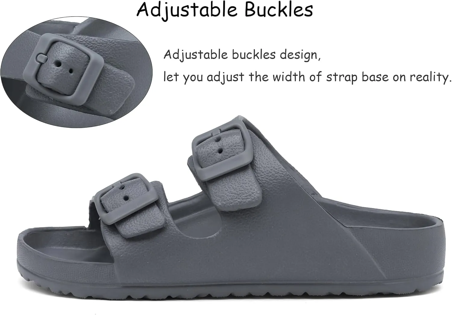 Boys Girls Double Buckle Slip on Slide Kid Beach Sandals Adjustable EVA Summer Pool Shower Shoes Indoor Outdoor Slippers