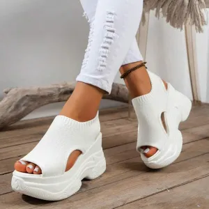 Breathable Mesh Platform Sandals Women Comfortable Walking Sandals Arch Support Orthotic Slide Rhinestone Casual Open Toe Sport Sandals for Athletic Summer Beach Washable Slingback Platform Wedge