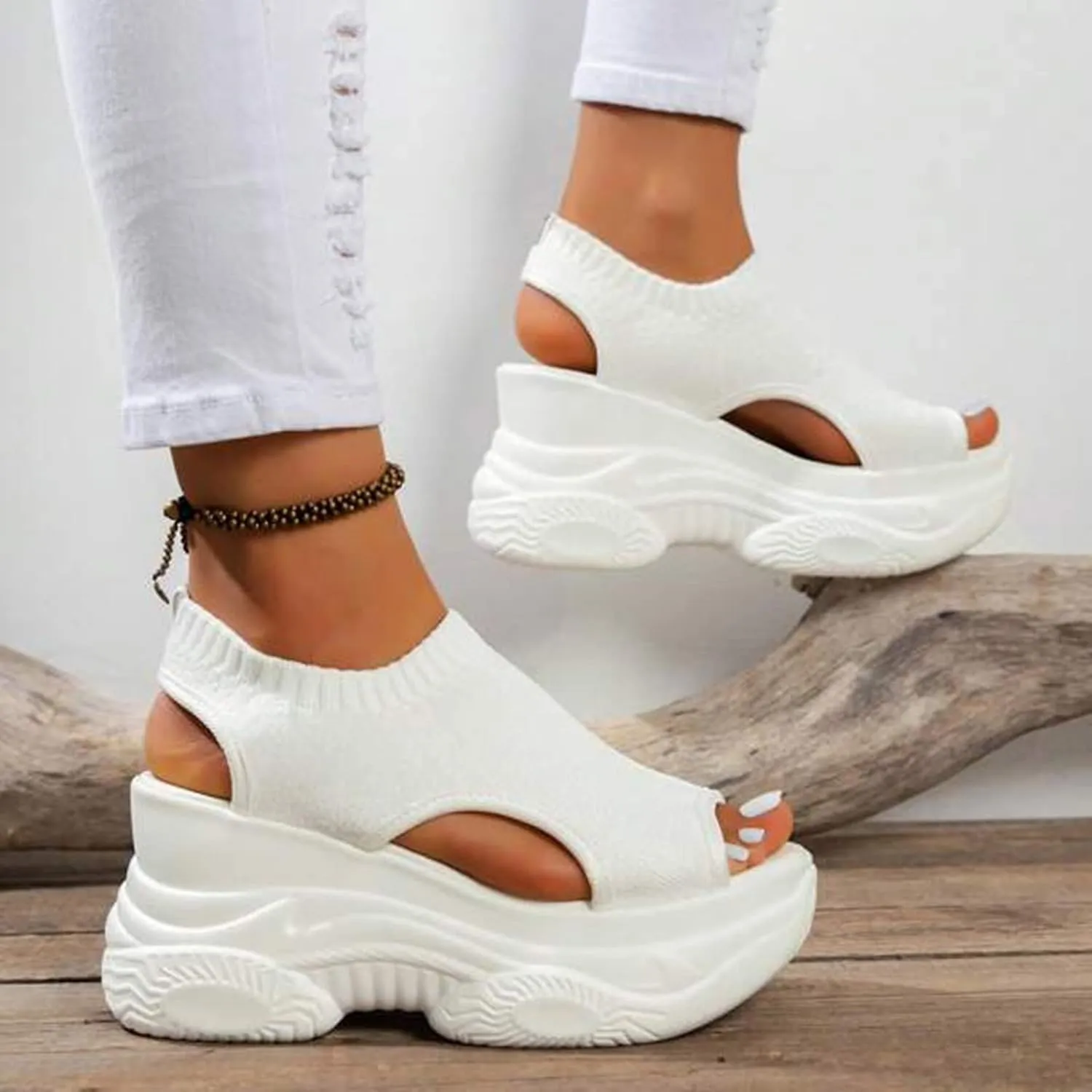 Breathable Mesh Platform Sandals Women Comfortable Walking Sandals Arch Support Orthotic Slide Rhinestone Casual Open Toe Sport Sandals for Athletic Summer Beach Washable Slingback Platform Wedge