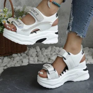 Breathable Mesh Platform Sandals Women Comfortable Walking Sandals Arch Support Orthotic Slide Rhinestone Casual Open Toe Sport Sandals for Athletic Summer Beach Washable Slingback Platform Wedge