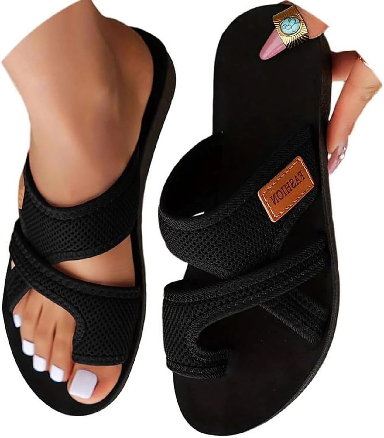 Breathable Mesh Slide Sandals For Women, Breathable Mesh Flip Flops, Arch Support Comfortable Beach Sandals