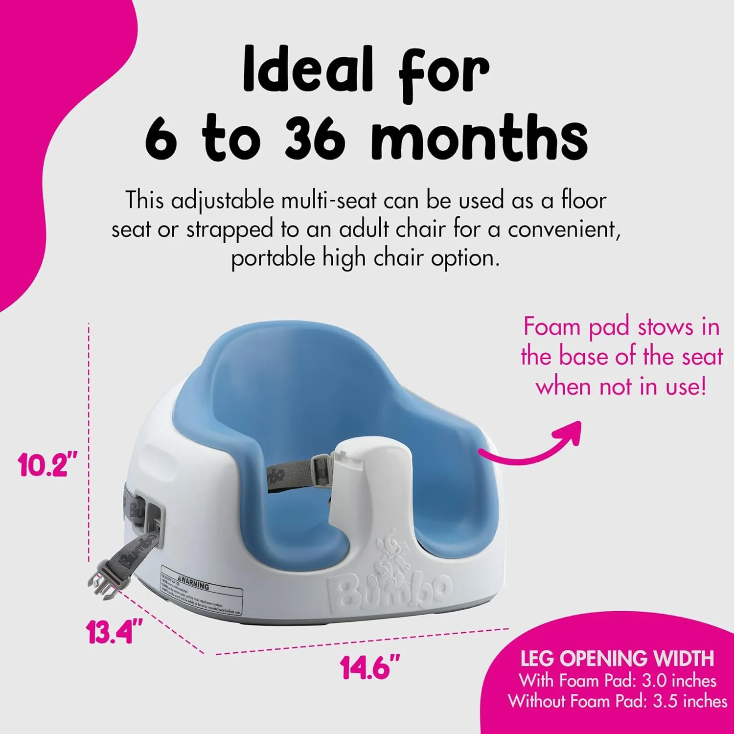 Bumbo 3-in-1 Baby Multi Seat Booster with Feeding Tray, 6-36 Months Old, Powder Blue - High Chair and Floor Seat Accessory for Babies, Infants, and Toddlers