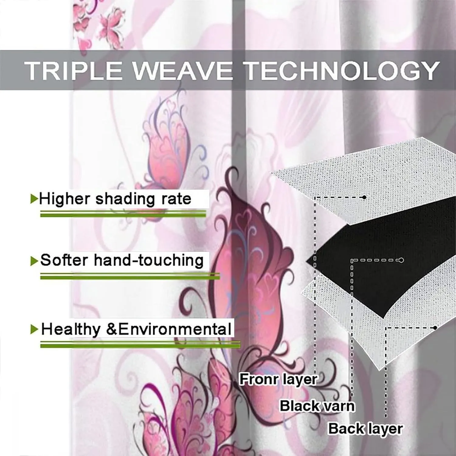 Butterflies High Heel Curtains for Home Decor Pink Flower High Heel Shoe Feminine Pattern Window Drapes for Bedroom Window Curtain 42x45 Inch
