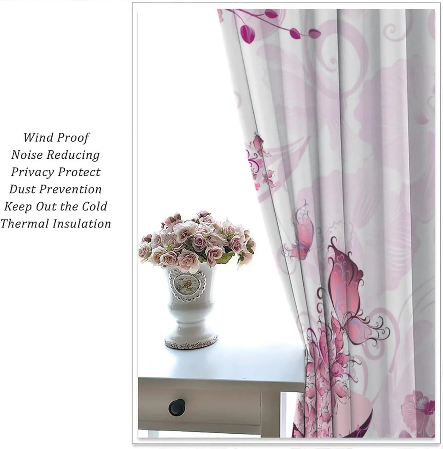 Butterflies High Heel Curtains for Home Decor Pink Flower High Heel Shoe Feminine Pattern Window Drapes for Bedroom Window Curtain 42x45 Inch