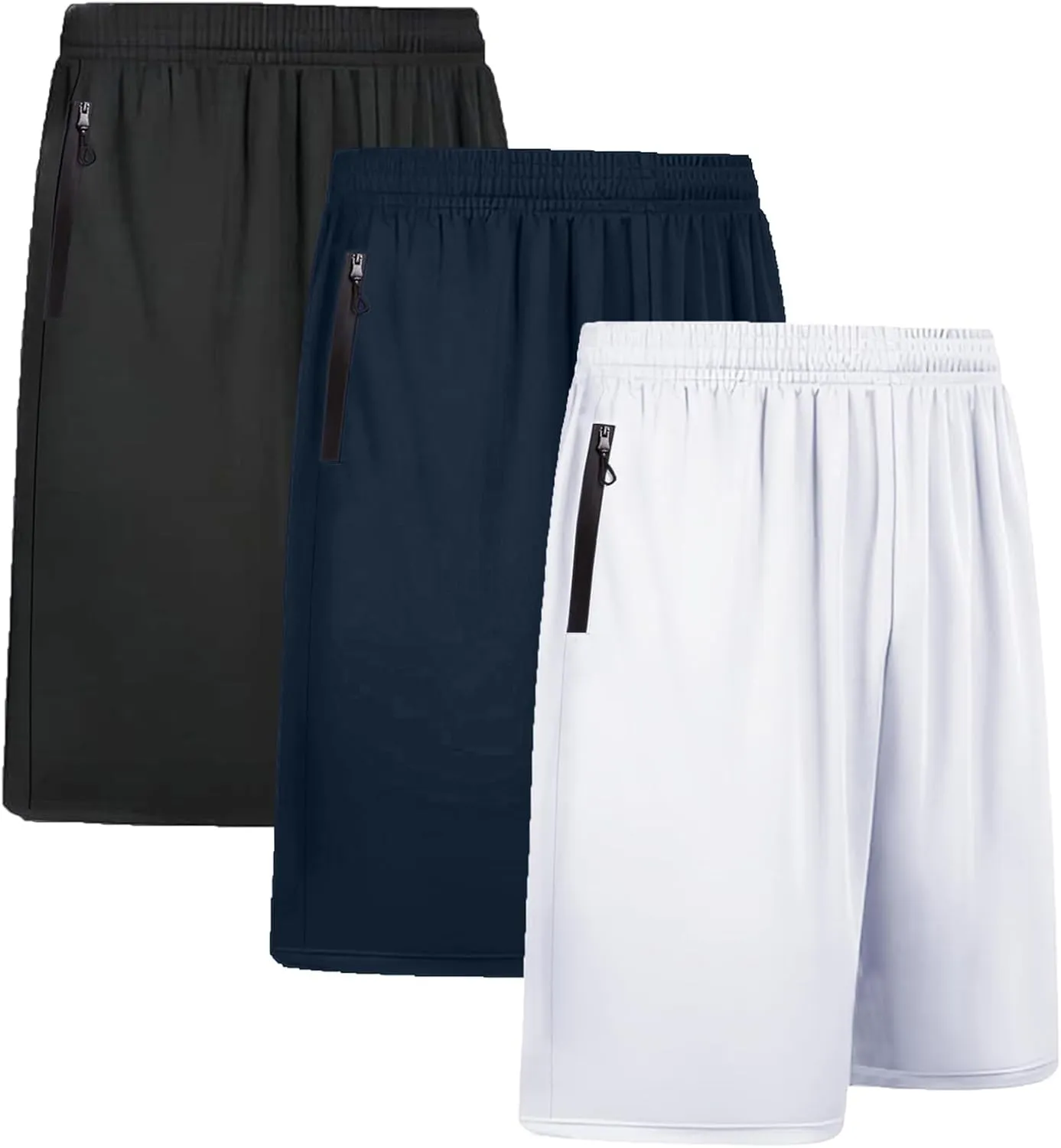 BUYJYA 3 Pack Men's Athletic Running Shorts Gym Basketball Lightweight Casual Short with Zipper Pocket Gift