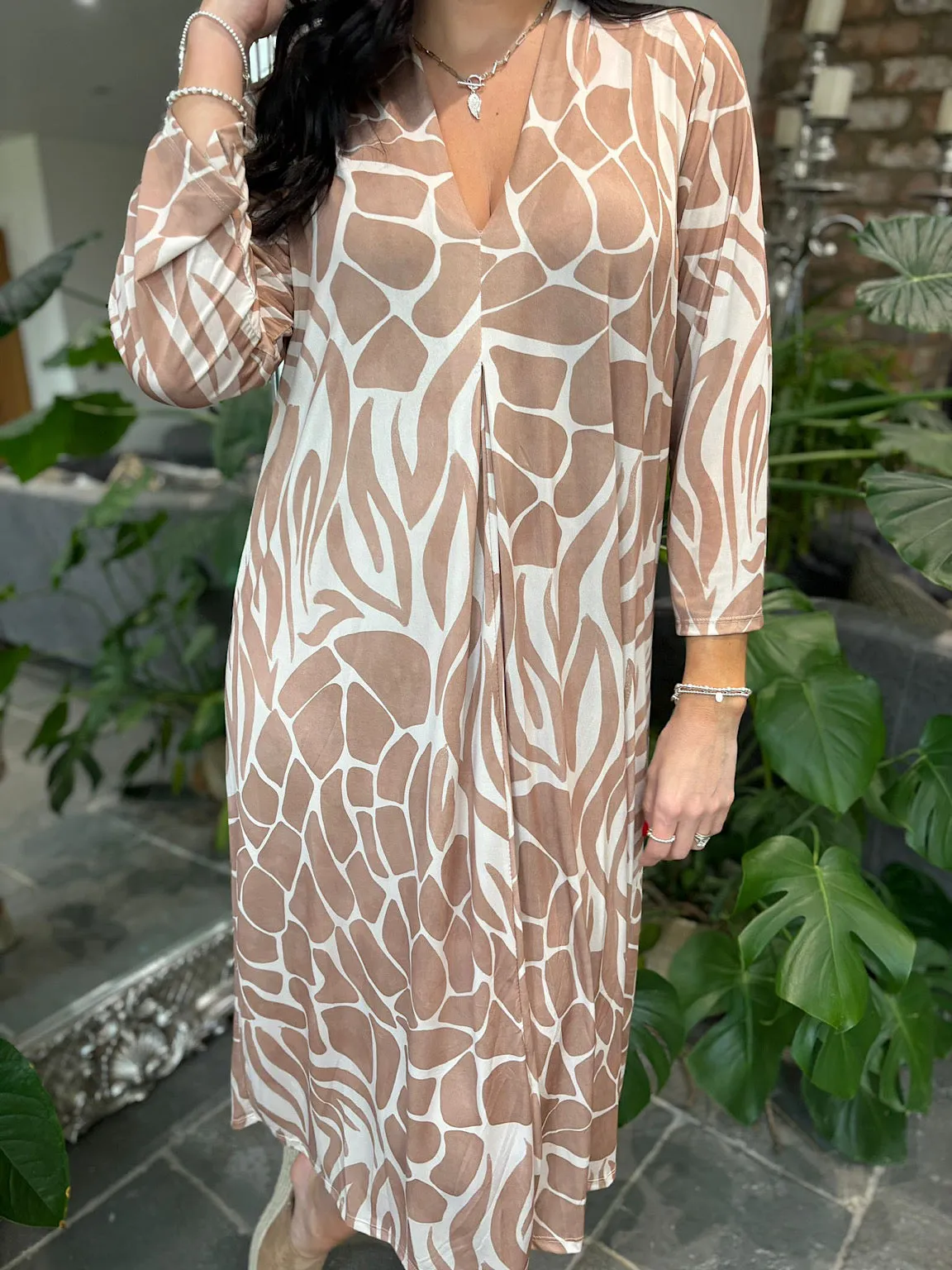 Camel Swirl Print Dress Gloria