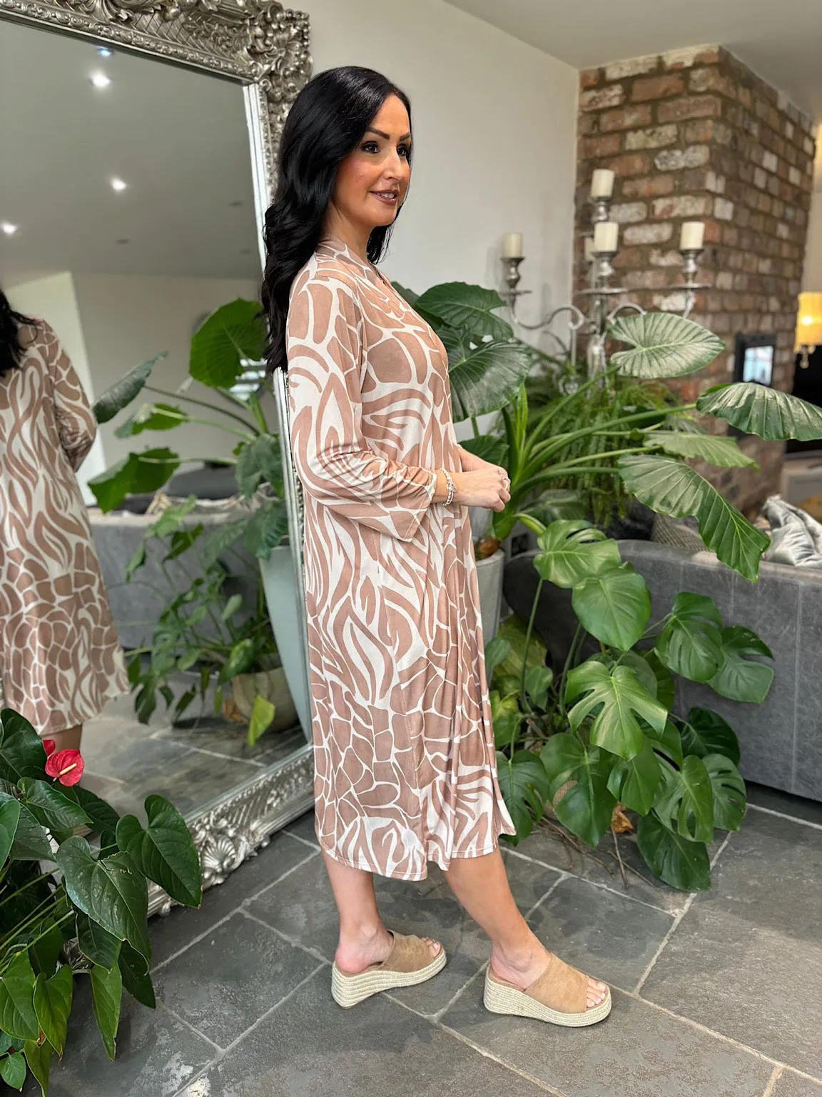 Camel Swirl Print Dress Gloria