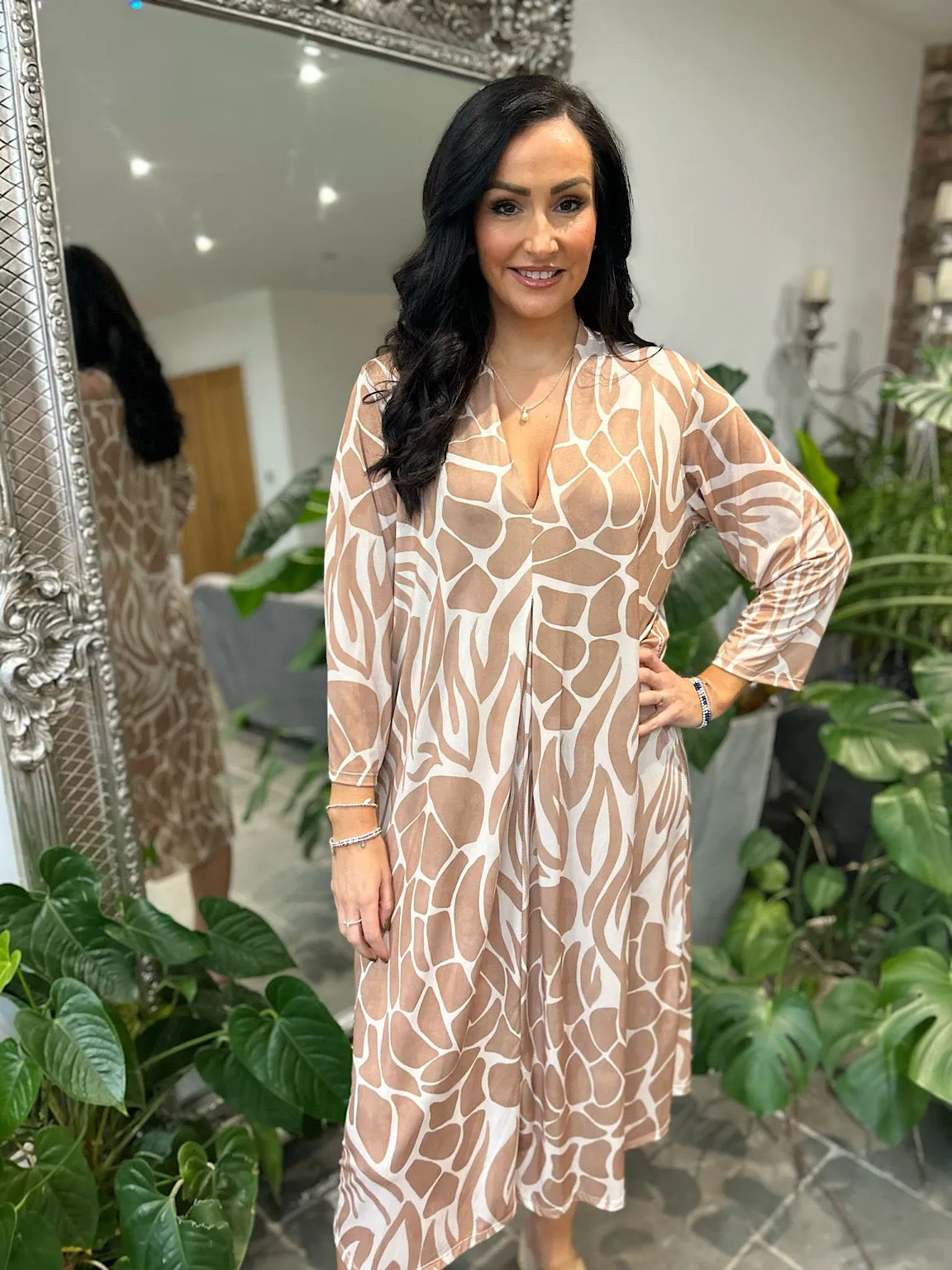Camel Swirl Print Dress Gloria