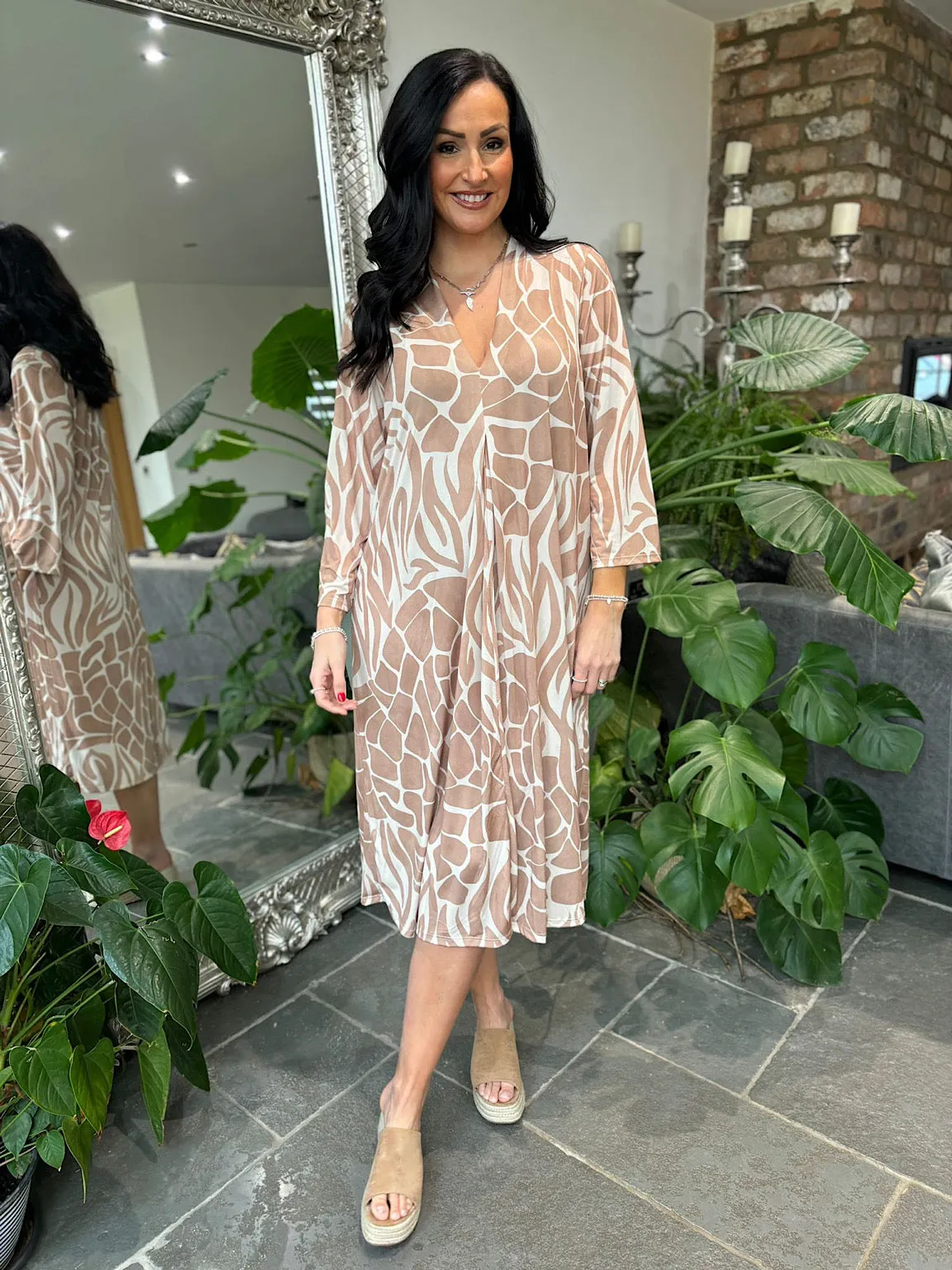Camel Swirl Print Dress Gloria