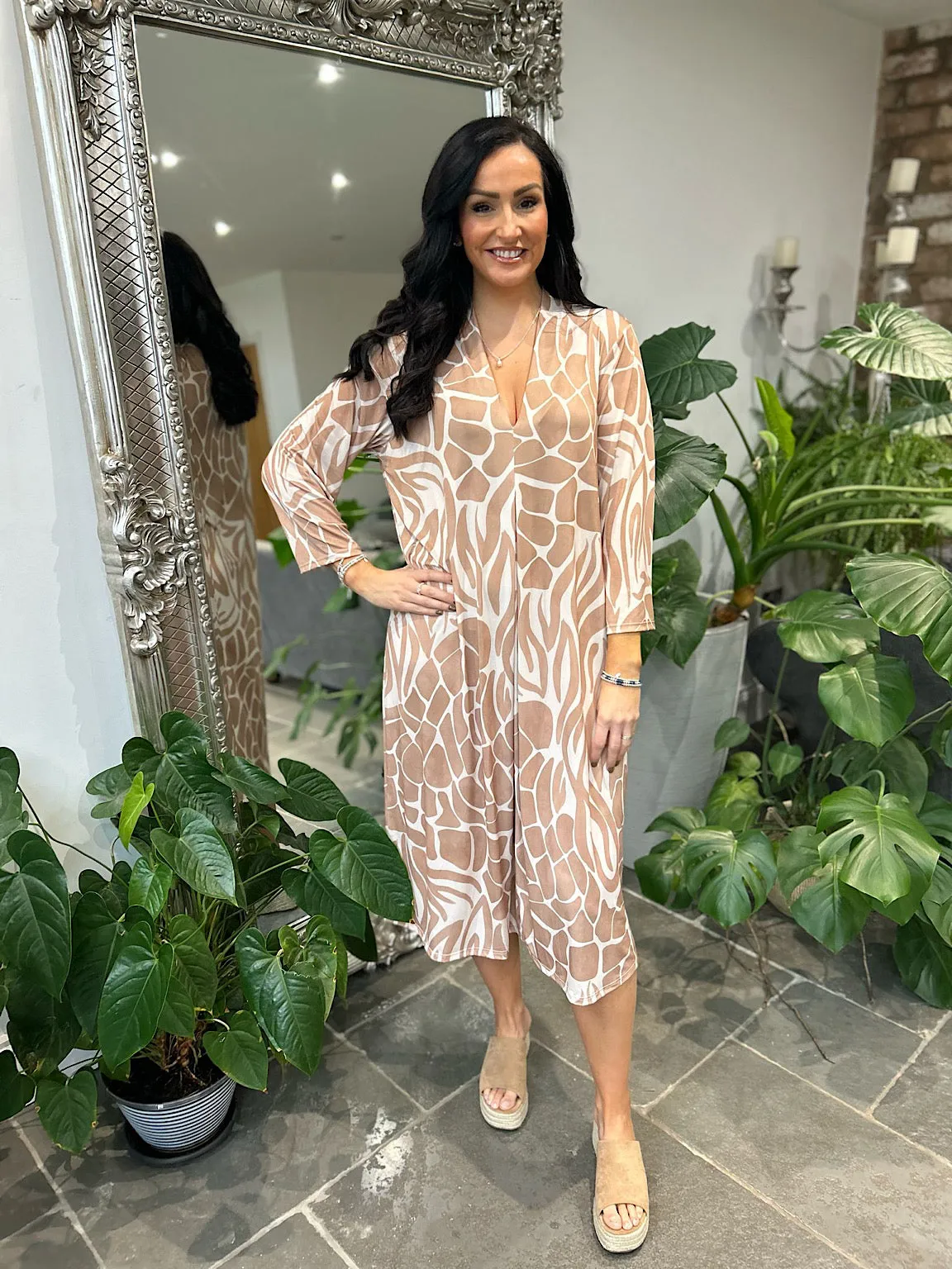 Camel Swirl Print Dress Gloria