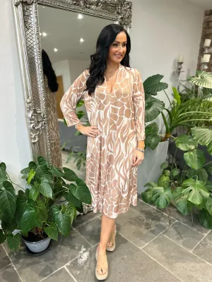 Camel Swirl Print Dress Gloria