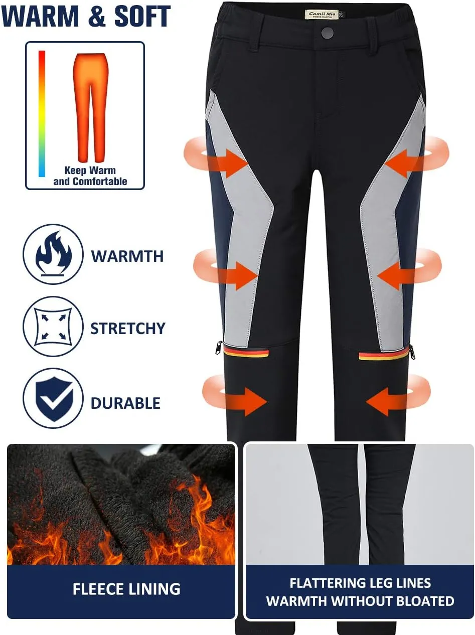 Camii Mia-Fleece-Lined-Hiking-Pants-for-Women-Outdoor Ski Snow Pants Slim Waterproof Windproof Water Resistant