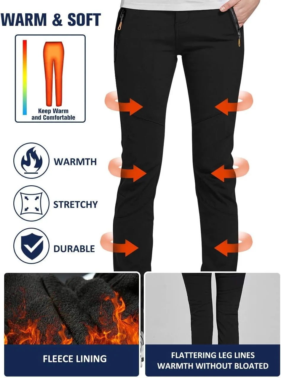 Camii Mia Women's Winter Warm Outdoor Slim Windproof Waterproof Ski Snow Fleece Hiking Pants