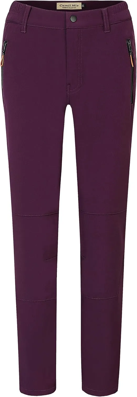 Camii Mia Women's Winter Warm Outdoor Slim Windproof Waterproof Ski Snow Fleece Hiking Pants