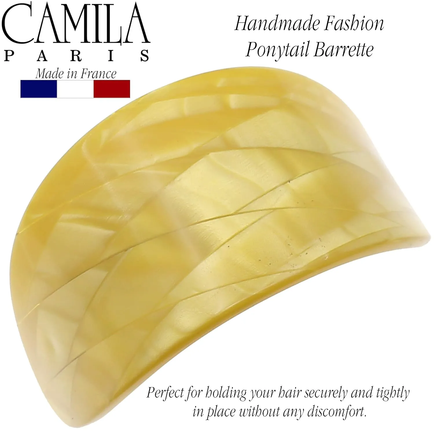 Camila Paris CP3149 French Hair Barrette, Hair Ponytail Holder for Fine Long Hair, Handmade Beige, Strong Hold Grip Hair Clips for Women, No Slip Styling Girls Hair Accessories, Made in France
