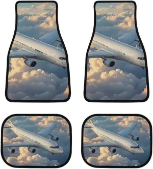 Car Floor Mat 4 Piece Universal Car Floor Pad Flying Airplane Car Mat Set Rubber Floor Mat for Cars Non-Slip Car Carpet Decor Heel Pad for Most Vehicles