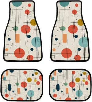 Car Floor Mat 4 Piece Universal Car Floor Pad Modern Mid Century Car Mat Set Rubber Floor Mat for Cars Non-Slip Car Carpet Decor Heel Pad for Most Vehicles