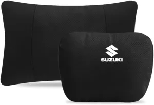Car Headrest and Lumbar Support Cushion for Suzuki Vitra Tianyu SX4 Swift Alto, Neck Pillow Lumbar Support Pillow with Adjustable Strap Breathable Comfortable Removable,2PCS-A Black