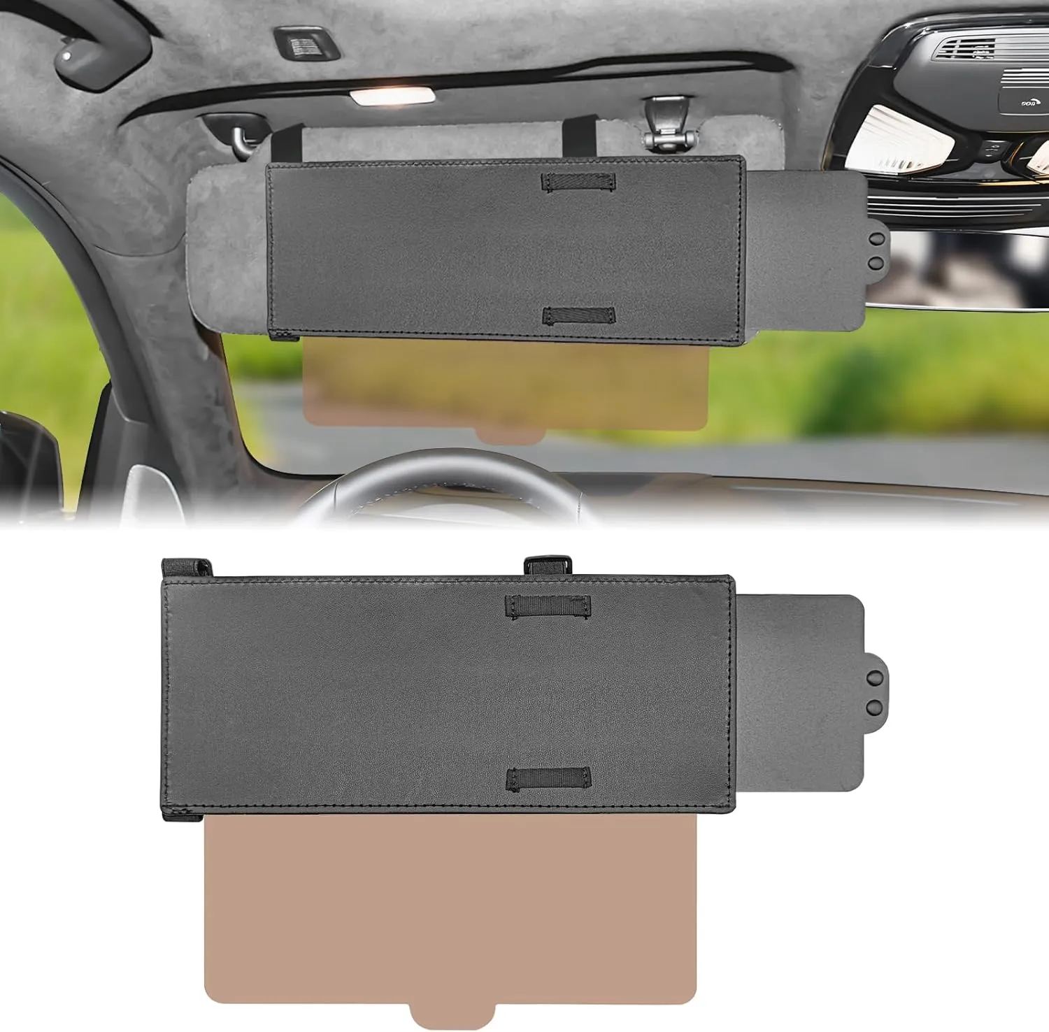 Car Sun Visor Extender With Polycarbonate Lens and Side Sunshade - Anti-Glare, Snow Blindness, UV Ray Protection - Universal for Cars, SUVs (Lens Brown)