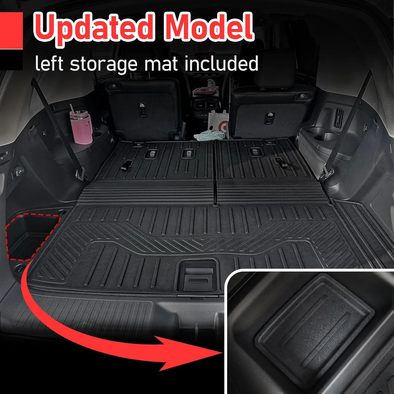 Cargo Mat for Honda Pilot Accessories 2025 2024 2023, Trunk Mat with Backrest Mat and Left Storage Mat Cargo Liner for Trailsport TS EXL Touring Elite