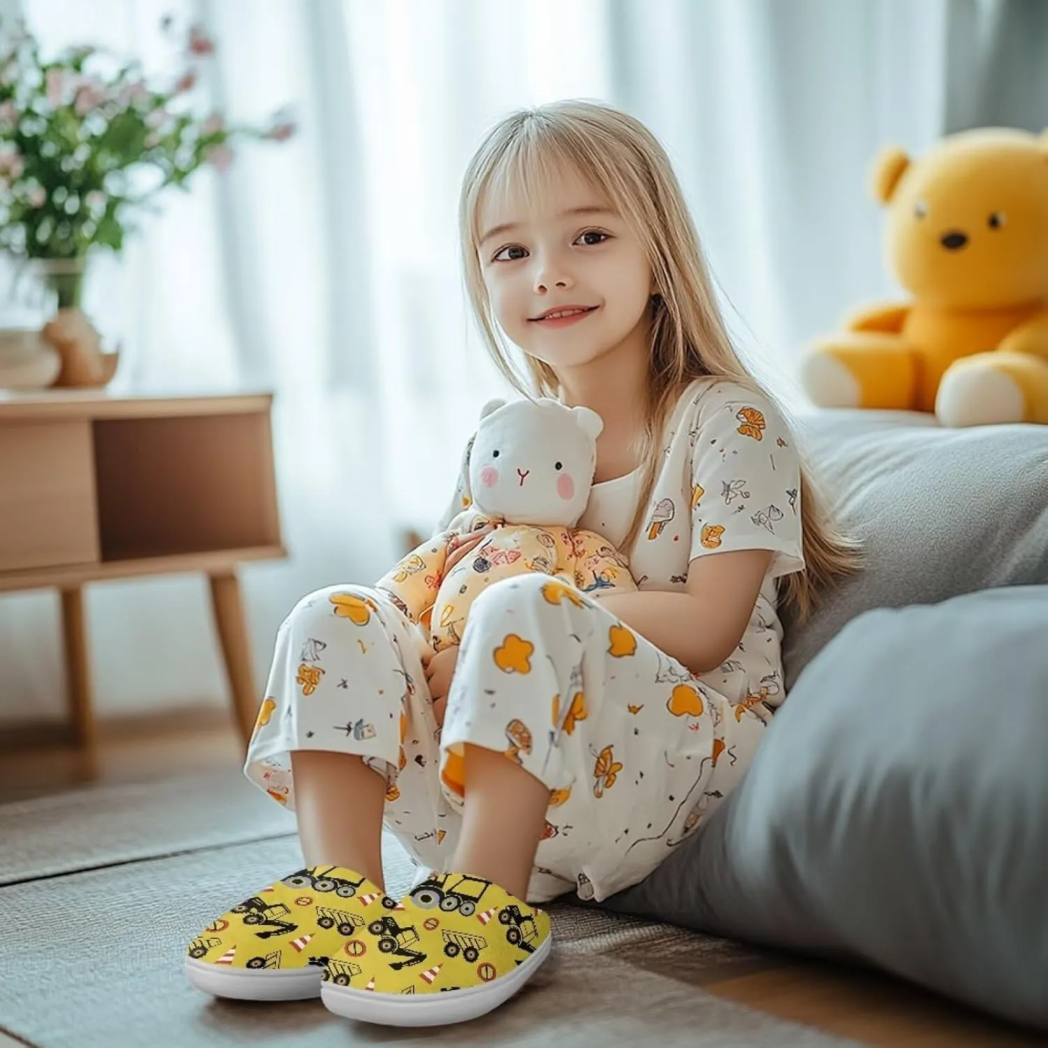 Cartoon Animals Children's Fuzzy Slippers Boys Girls Cozy Warm Winter House Slippers Comfy with Non-Slip Sole for Little Kids SizeUS 9-15