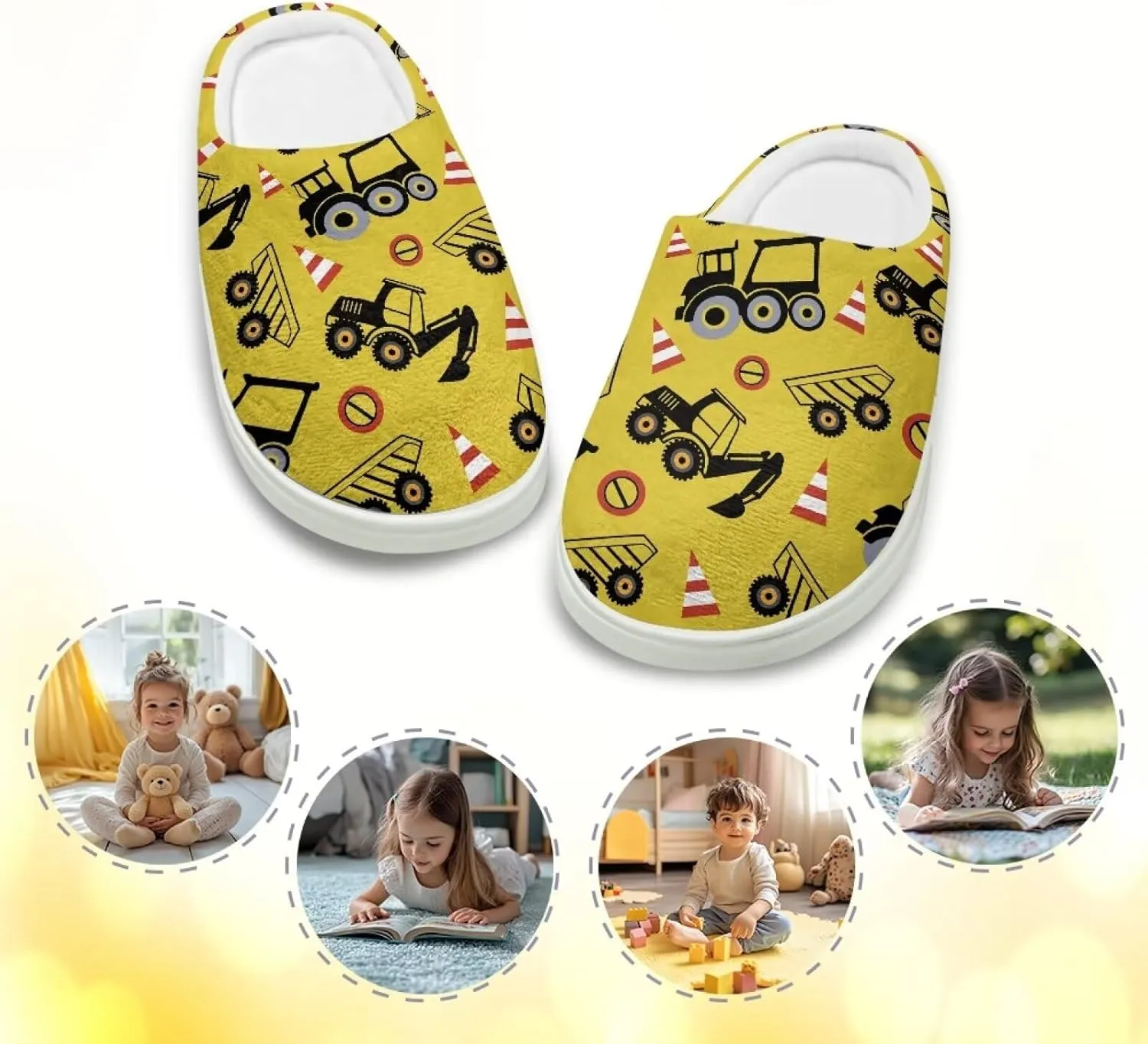 Cartoon Animals Children's Fuzzy Slippers Boys Girls Cozy Warm Winter House Slippers Comfy with Non-Slip Sole for Little Kids SizeUS 9-15