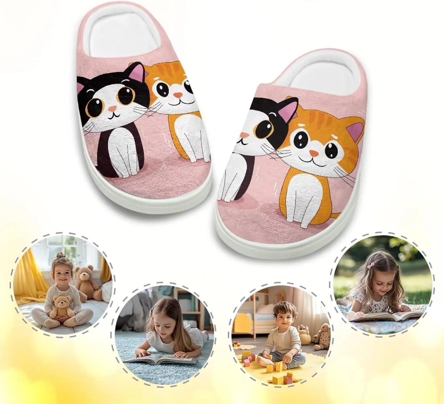 Cartoon Animals Plush Slippers for Kids Warm Fuzzy Indoor Shoes Boys Girls Cozy Winter Slippers Closed Toe Bedroom Soft Non Slip House Slippers US Size 9-15