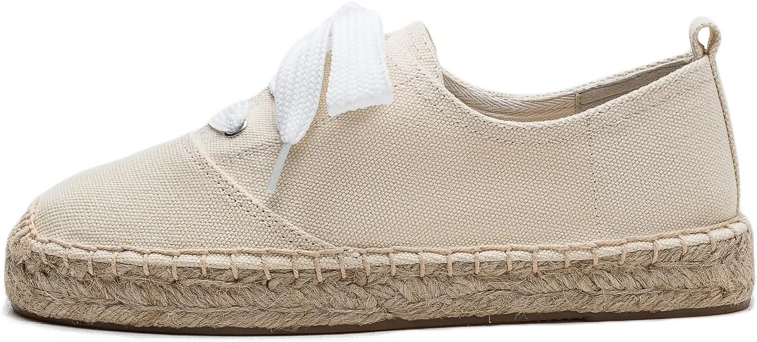 Casual Simple Espadrille Sneakers - Comfortable and Breathable Lace Up Women Flats Thick Bottom Espadrilles, Can Be Worn with Jeans, Long Skirts,Shorts