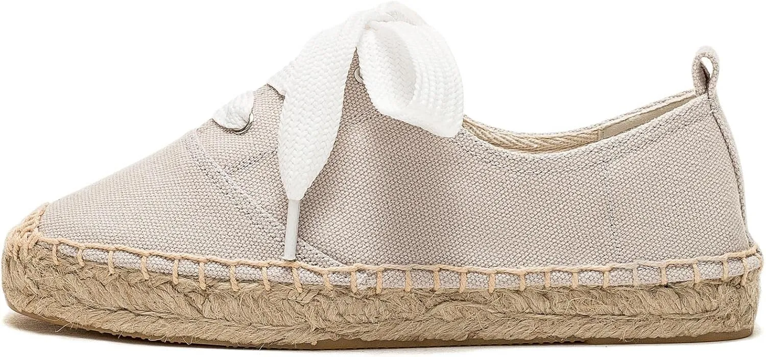 Casual Simple Espadrille Sneakers - Comfortable and Breathable Lace Up Women Flats Thick Bottom Espadrilles, Can Be Worn with Jeans, Long Skirts,Shorts