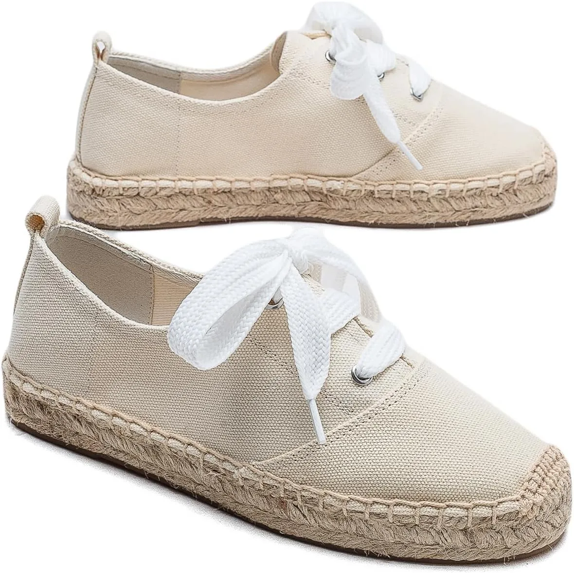Casual Simple Espadrille Sneakers - Comfortable and Breathable Lace Up Women Flats Thick Bottom Espadrilles, Can Be Worn with Jeans, Long Skirts,Shorts