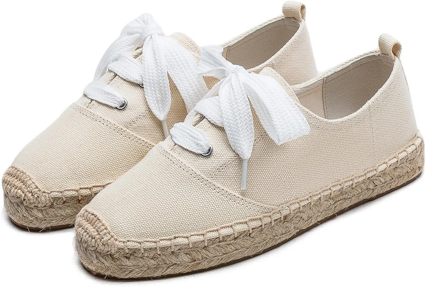 Casual Simple Espadrille Sneakers - Comfortable and Breathable Lace Up Women Flats Thick Bottom Espadrilles, Can Be Worn with Jeans, Long Skirts,Shorts