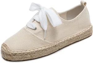Casual Simple Espadrille Sneakers - Comfortable and Breathable Lace Up Women Flats Thick Bottom Espadrilles, Can Be Worn with Jeans, Long Skirts,Shorts