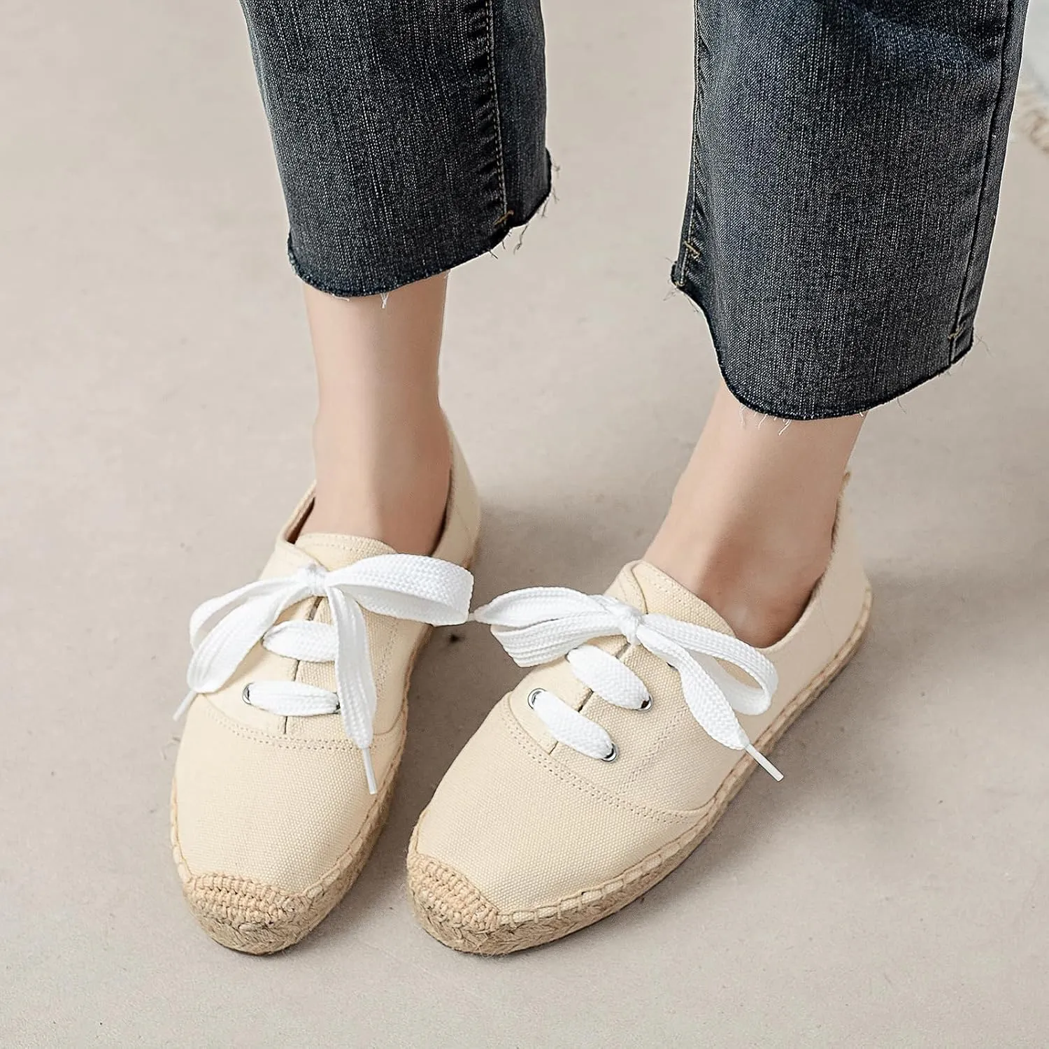 Casual Simple Espadrille Sneakers - Comfortable and Breathable Lace Up Women Flats Thick Bottom Espadrilles, Can Be Worn with Jeans, Long Skirts,Shorts