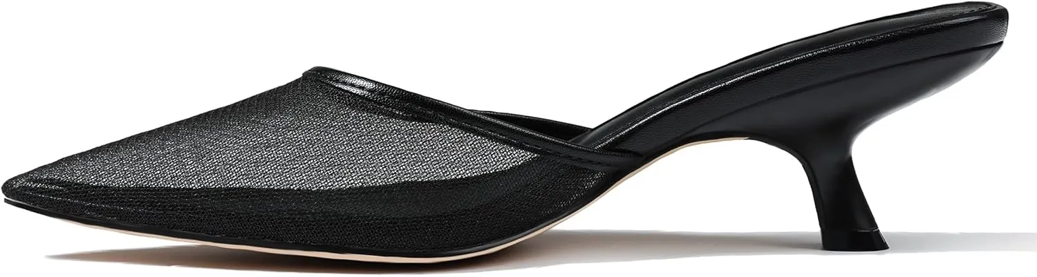 CELNEPHO Kitten Heels Closed Toe Heels for Women Slip On Comfortable Dress Pumps Slide Mesh Pointed Wedding Shoes Casual Office Shoes Leopard Shoes for Women