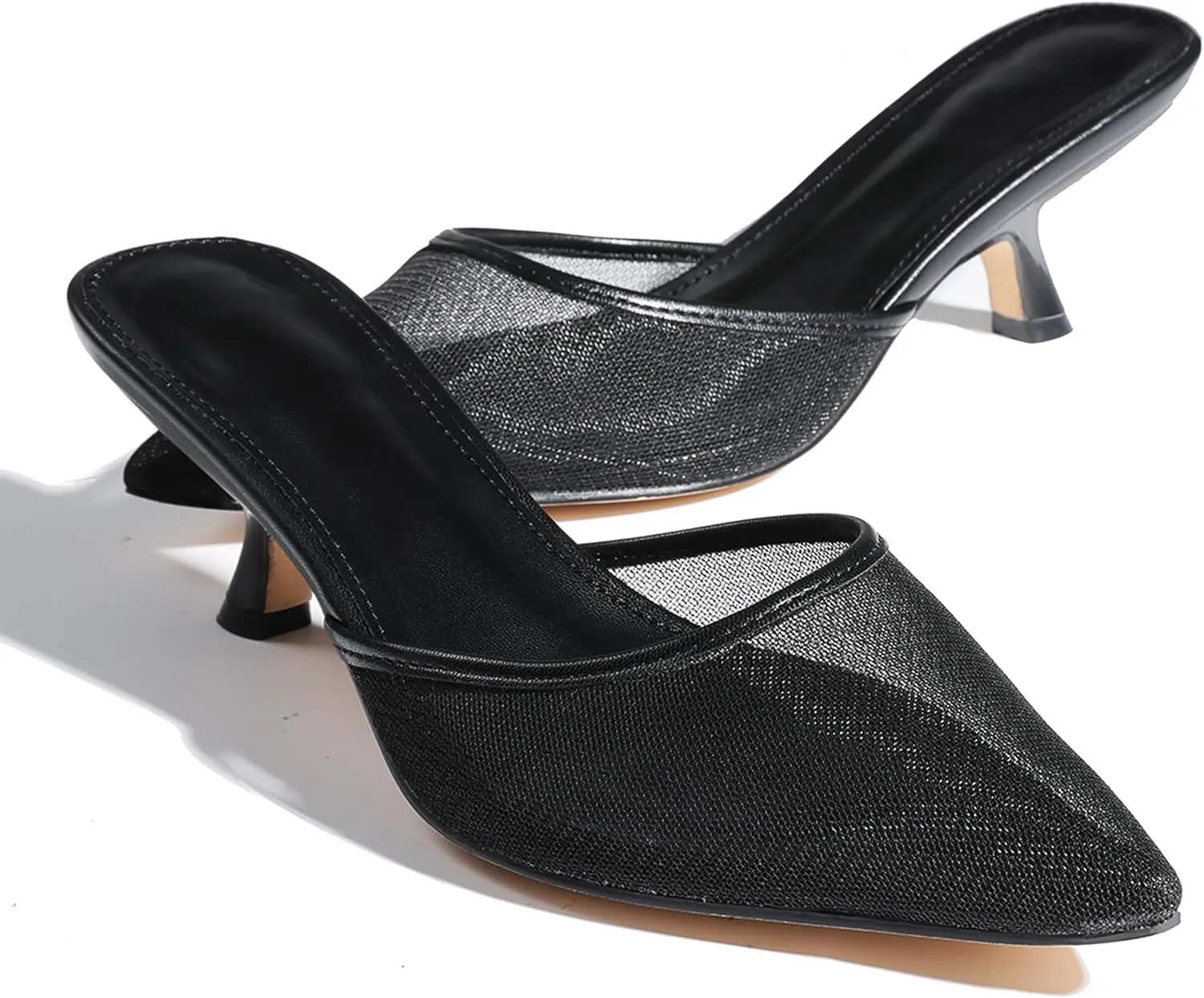 CELNEPHO Kitten Heels Closed Toe Heels for Women Slip On Comfortable Dress Pumps Slide Mesh Pointed Wedding Shoes Casual Office Shoes Leopard Shoes for Women