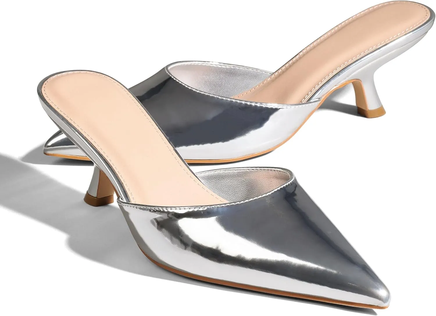 CELNEPHO Kitten Heels Closed Toe Heels for Women Slip On Comfortable Dress Pumps Slide Mesh Pointed Wedding Shoes Casual Office Shoes Leopard Shoes for Women