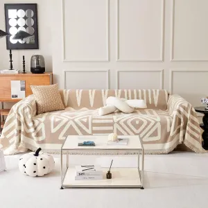 Chenille Boho Couch Cover Throw Blanket for Dogs Sofa Covers Washable for 3 Cushion Couch Sofa Protector Pet Friendly (Geometric Khaki,71 * 150inch)