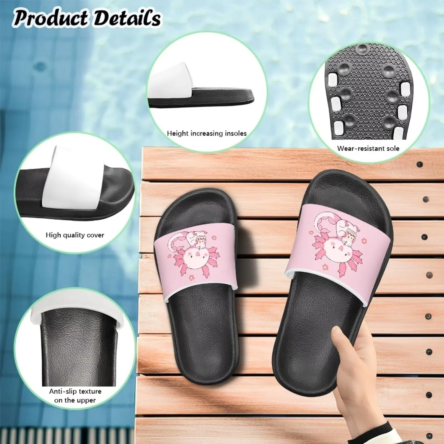 Children's Slippers Beach Sandals Slide Sandals Filp-Flops for Kids Girls Gift for Daughters Little Sisters Black