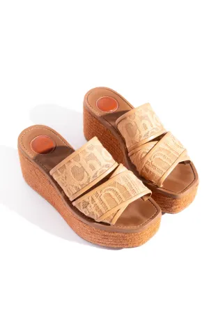 CHLOE Tan Lace Logo Espadrille Platforms (Sz.37)