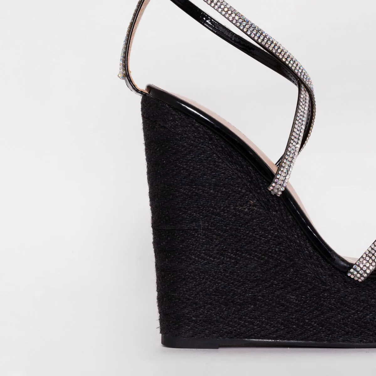 Ciara Black Patent Lace Up Espadrille Wedges