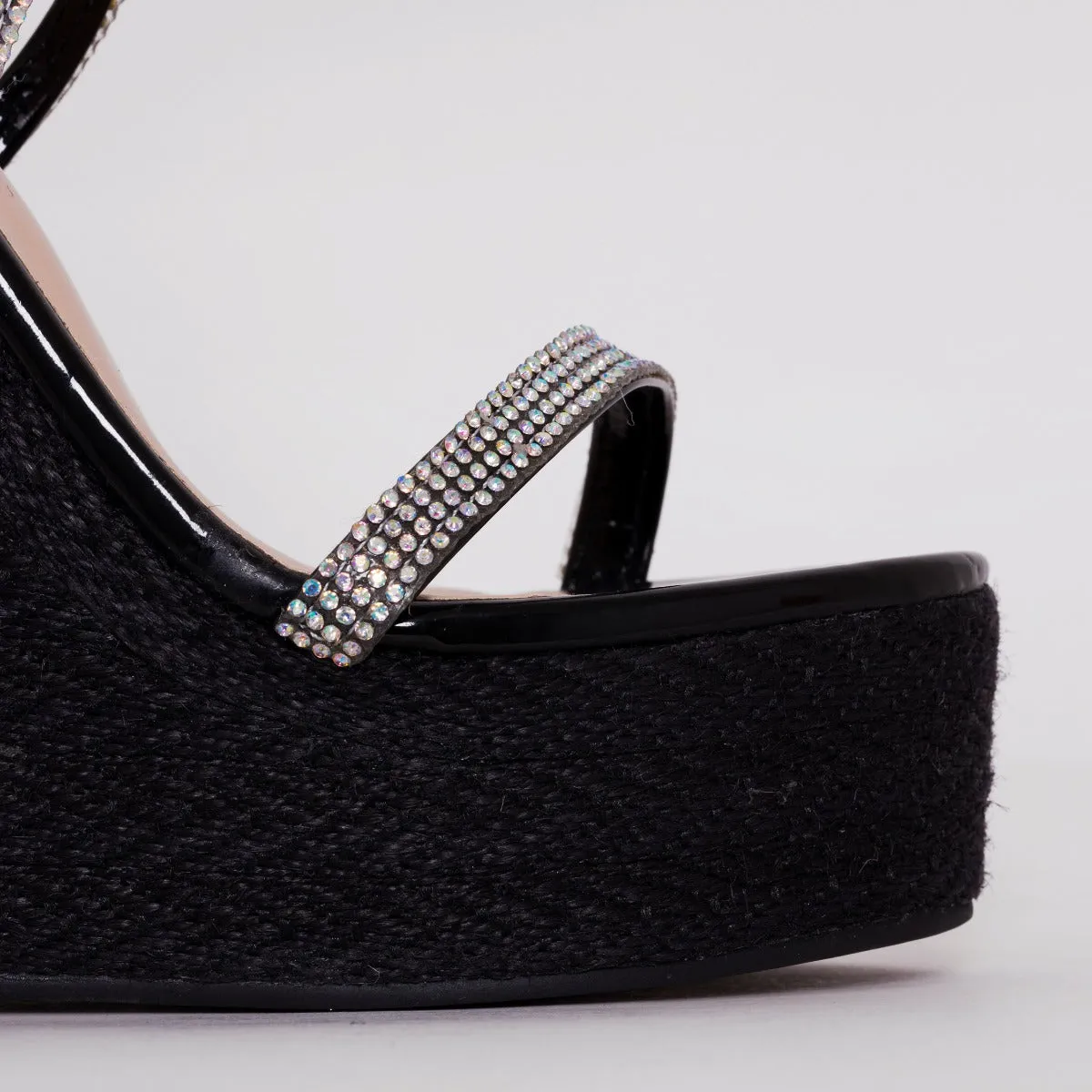 Ciara Black Patent Lace Up Espadrille Wedges