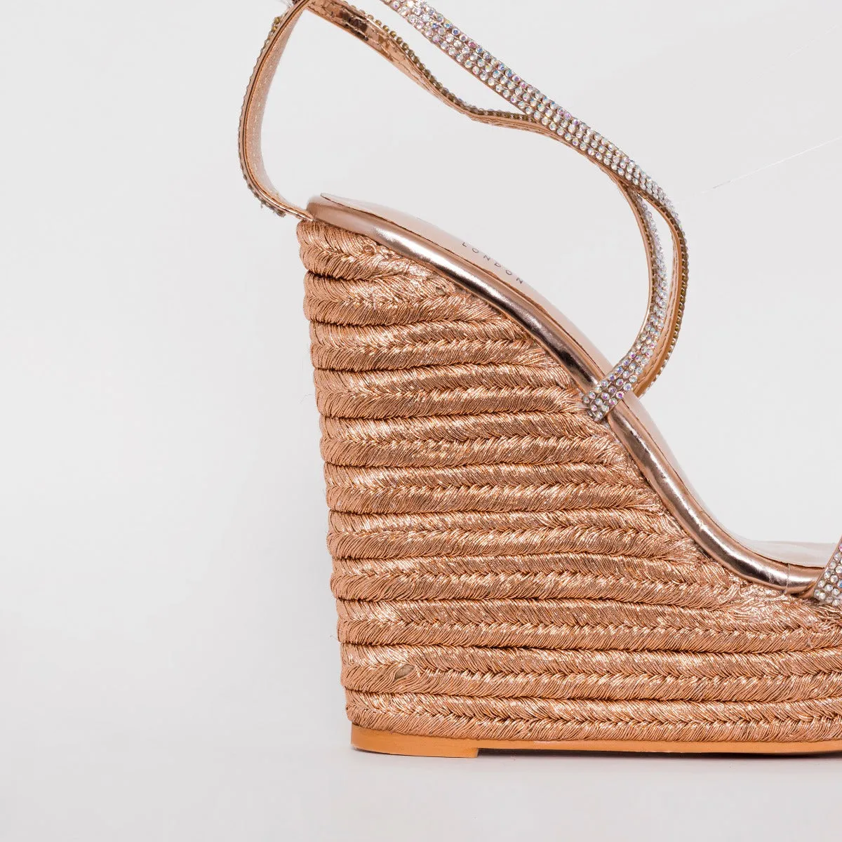Ciara Rose Gold Lace Up Espadrille Wedges
